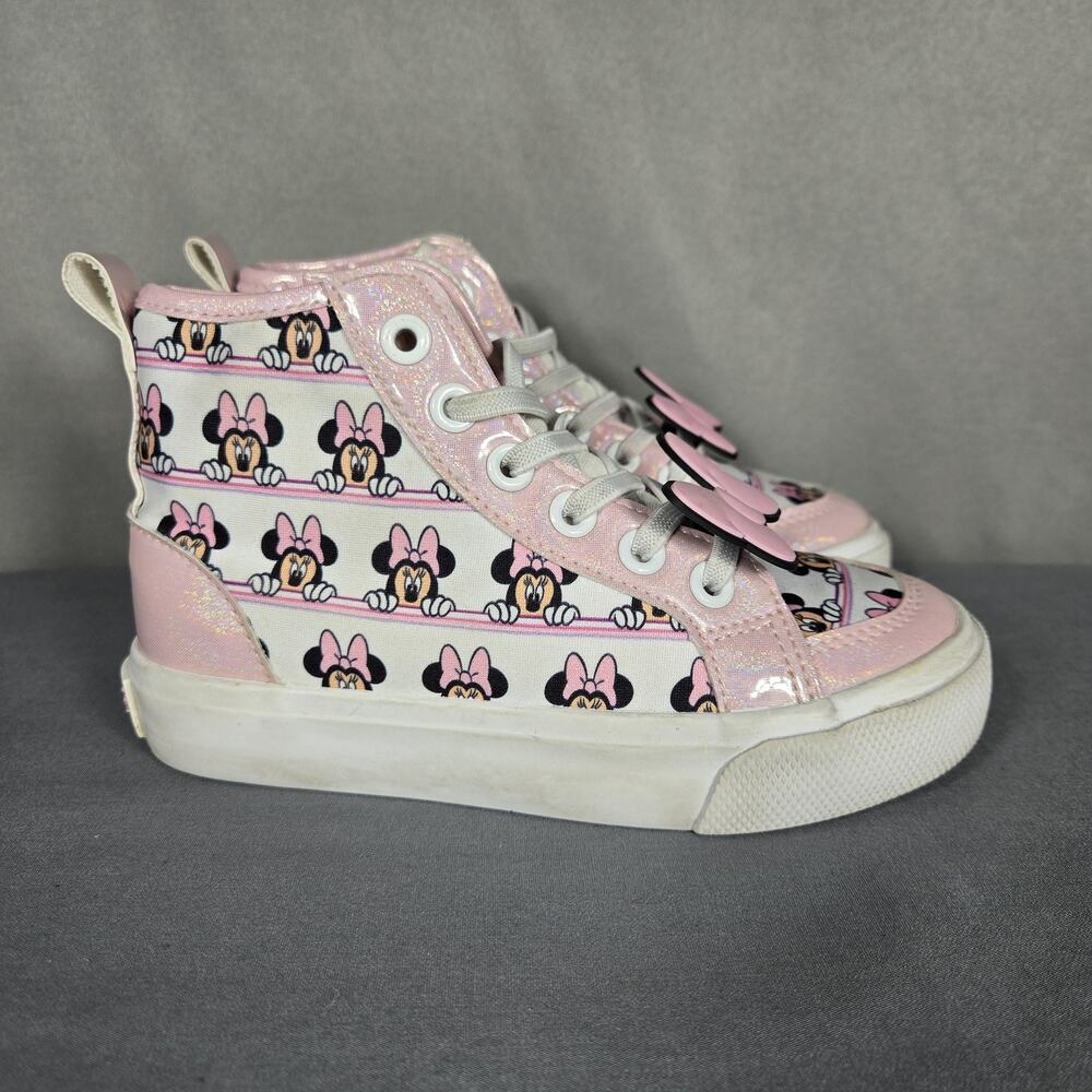 Disney Minnie Mouse Shoes Girls Size 12 Pink High Top Ground Up Bows Glitter